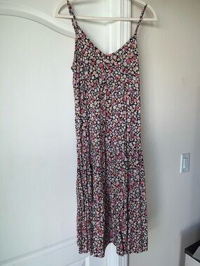 wild fable Black Floral Midi Dress with Pink and White Flowers